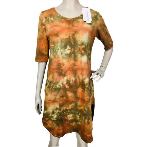 Soft Surroundings Half Sleeve Brown Orange Tie Dye Slits Tunic Dress Size XS - Picture 1 of 9